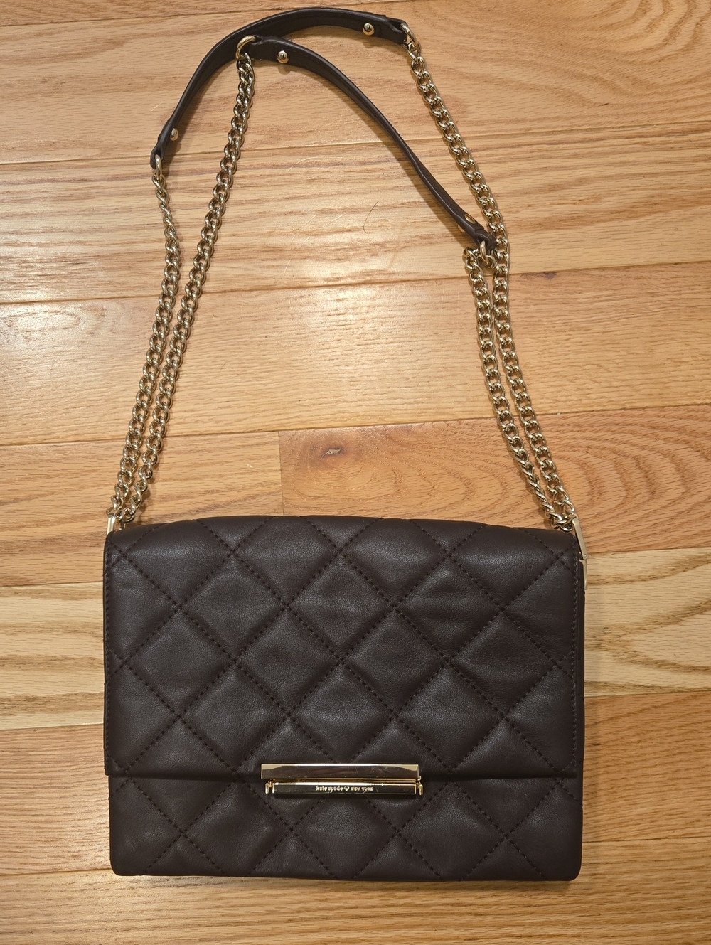 Kate Spade Quilted Deep Plum Shoulder Bag with Gold Chain Strap